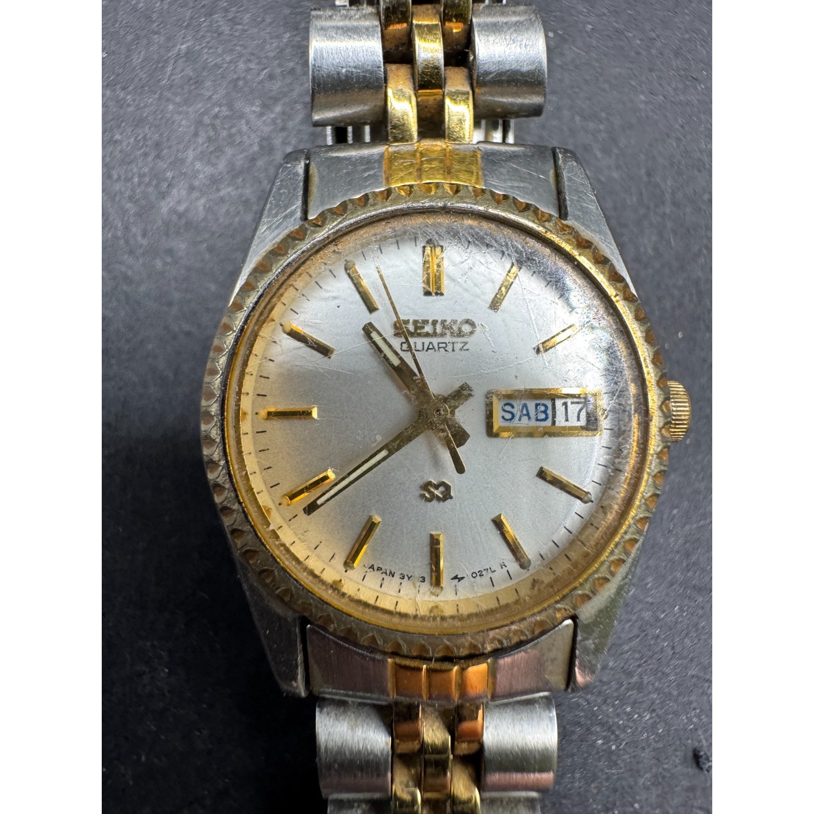 Vintage Seiko Sq Watch Womens 22mm White Dial Two Tone Daydate 3y030169